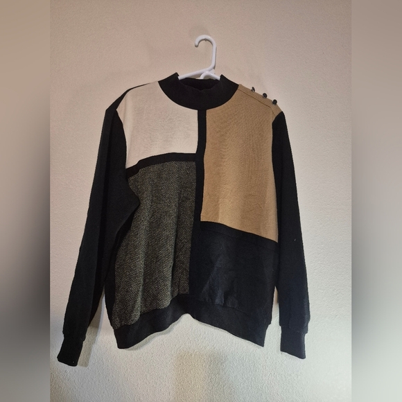 Colorblock Sweater with Button Detail - Picture 1 of 4